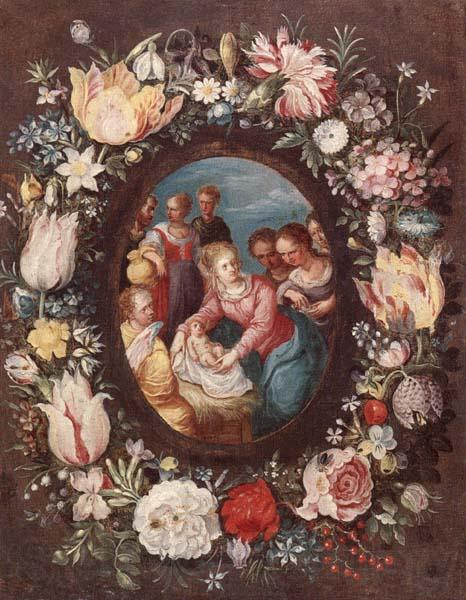 unknow artist The nativity encircled by a garland of flowers Spain oil painting art